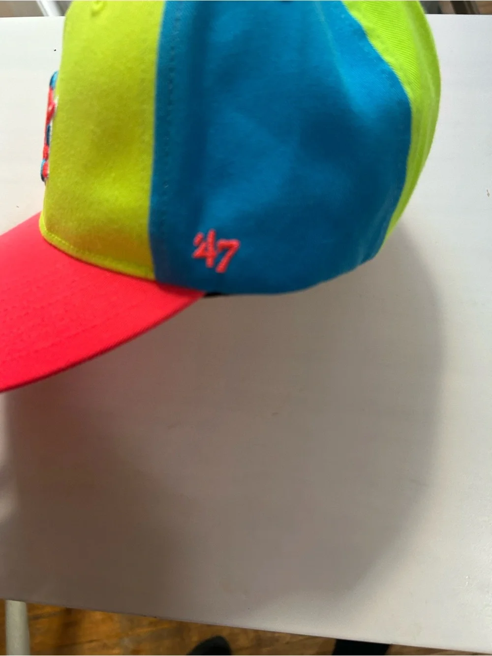 Neon Colorblock Kids Baseball Cap with Red Brim